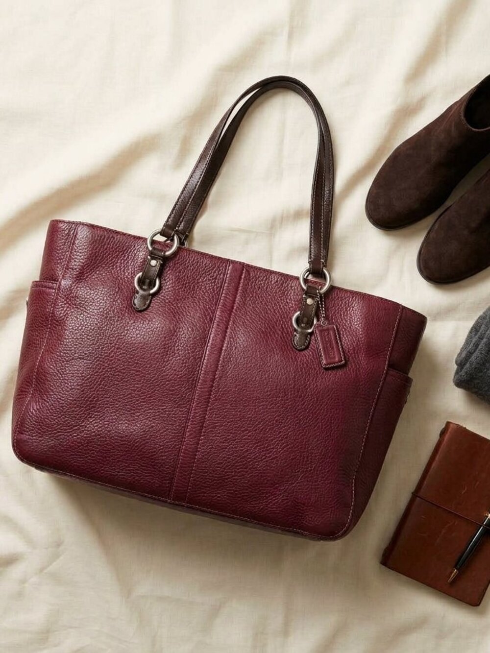 Vintage Authentic Coach Chelsea Tote - Plum Burgundy Pebbled Leather F11347